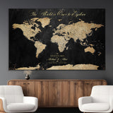 98947257-MGV-CV-36X24-Personalized World Map Wall Art – Vintage Black Adventure Travel Map with Custom Names, Elegant Push Pin Canvas for Couples Home