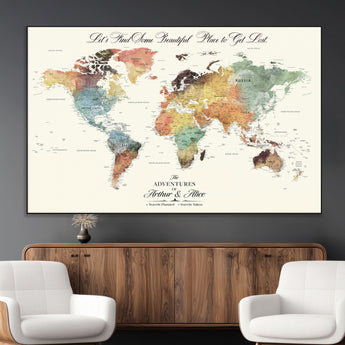 10311652-MGV-CV-36X24-Personalized World Map Wall Art - Watercolor Travel Map with Custom Names Minimalist Design for Couples&Families - Decor for Home,