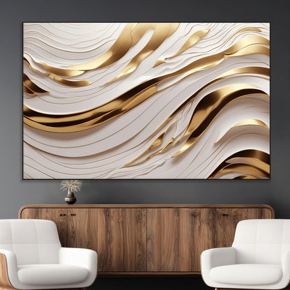 41237-MGV-CV-36X24-Gold Waves Wall Art Canvas Print, Framed Elegant Flow Art Picture Print, Luxury Layers Perfect Minimal Luxe Decor Artwork