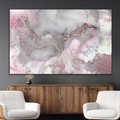 16416-MGV-CV-36X24-Blush Marble Wall Art Canvas Print, Framed Rose Gold Art Picture Print, Pink Cloudy Perfect Modern Glam Decor Artwork