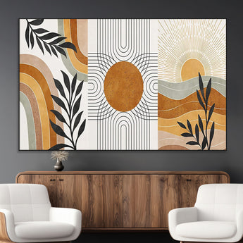 32359-MGV-CV-36X24-Modern Sun Wall Art Canvas Print, Framed Retro Horizon Art Picture Print, Sunburst Design Perfect Mid Century Boho Decor Artwork