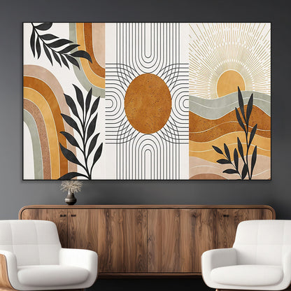 32359-MGV-CV-36X24-Modern Sun Wall Art Canvas Print, Framed Retro Horizon Art Picture Print, Sunburst Design Perfect Mid Century Boho Decor Artwork