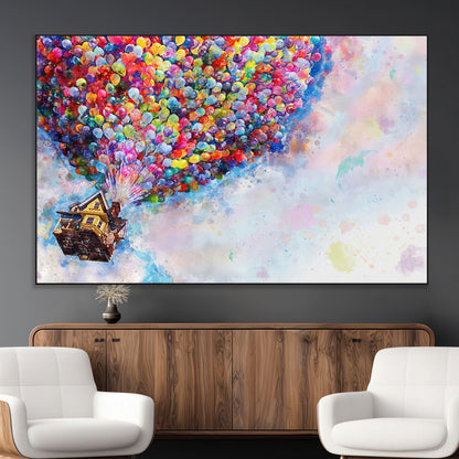 18792-MGV-CV-36X24-Up Movie House Wall Art Canvas Print, Framed Carls Journey Art Picture Print, Up Inspired Perfect Animated Whimsical Decor Artwork