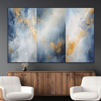 41836-MGV-CV-36X24-Abstract Gold Wall Art Canvas Print, Framed Blue Layers Art Picture Print, Elegant Cloud Perfect Elegant Minimalist Decor Artwork