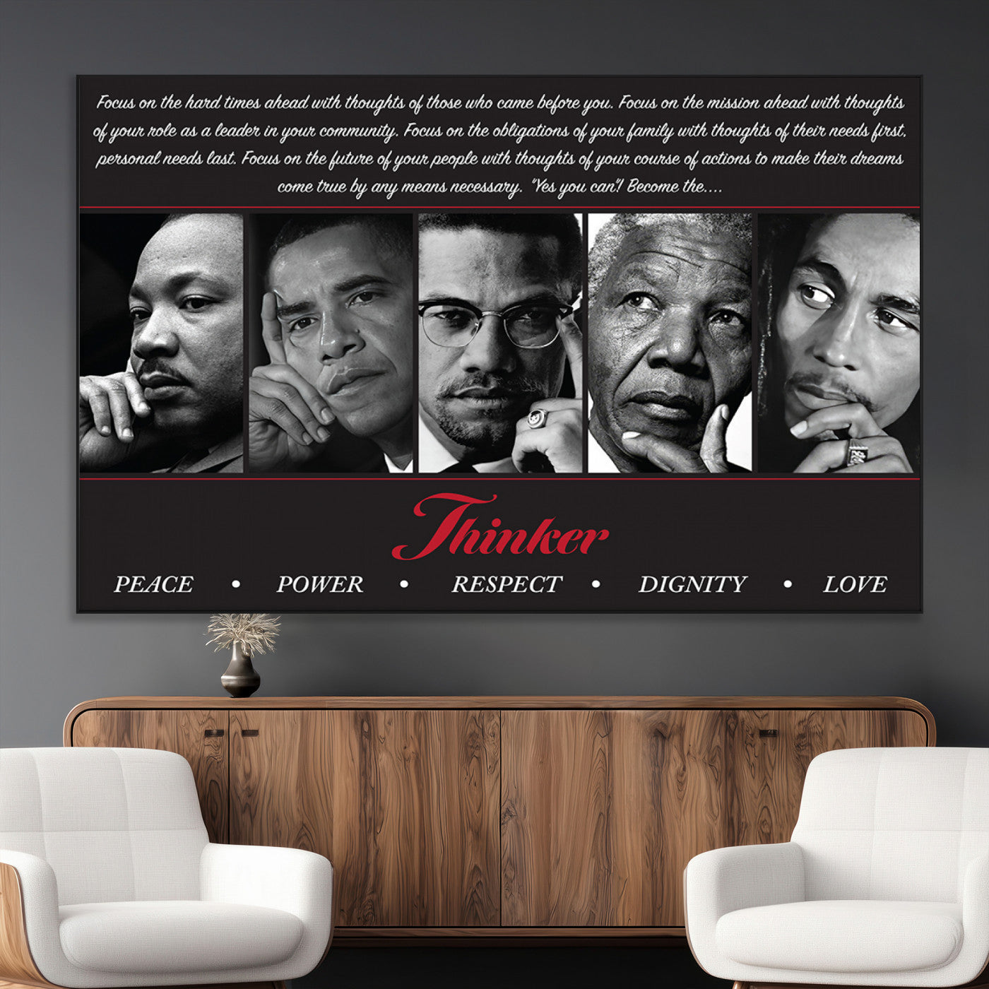 45112-MGV-CV-36X24-Black Icons Wall Art Canvas Print, Framed Thinker Art Picture Print, Motivational Quote Perfect Cultural Modern Decor Artwork