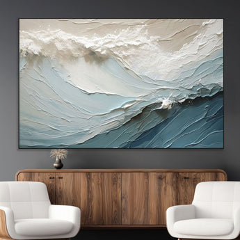 53646-MGV-CV-36X24-Ocean Wave Wall Art Canvas Print, Framed Textured Seascape Art Picture Print, Modern Ocean Perfect Minimal Coastal 2/2 Decor