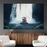 32259-MGV-CV-36X24-Stitch Angel Wall Art Canvas Print, Framed Stitch Waterfall Art Picture Print, Cartoon Couple Perfect Moody Fantasy Decor Artwork