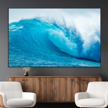 15566-MGV-CV-36X24-Ocean Wave Wall Art Canvas Print, Framed Curling Wave Art Picture Print, Vibrant Surf Wave Perfect Coastal Surf Decor Artwork