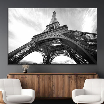 40006-MGV-CV-36X24-Eiffel Tower Wall Art – Black and White Architectural Photo Print, Paris Inspired Decor for Bedroom, Office, Studio or Modern