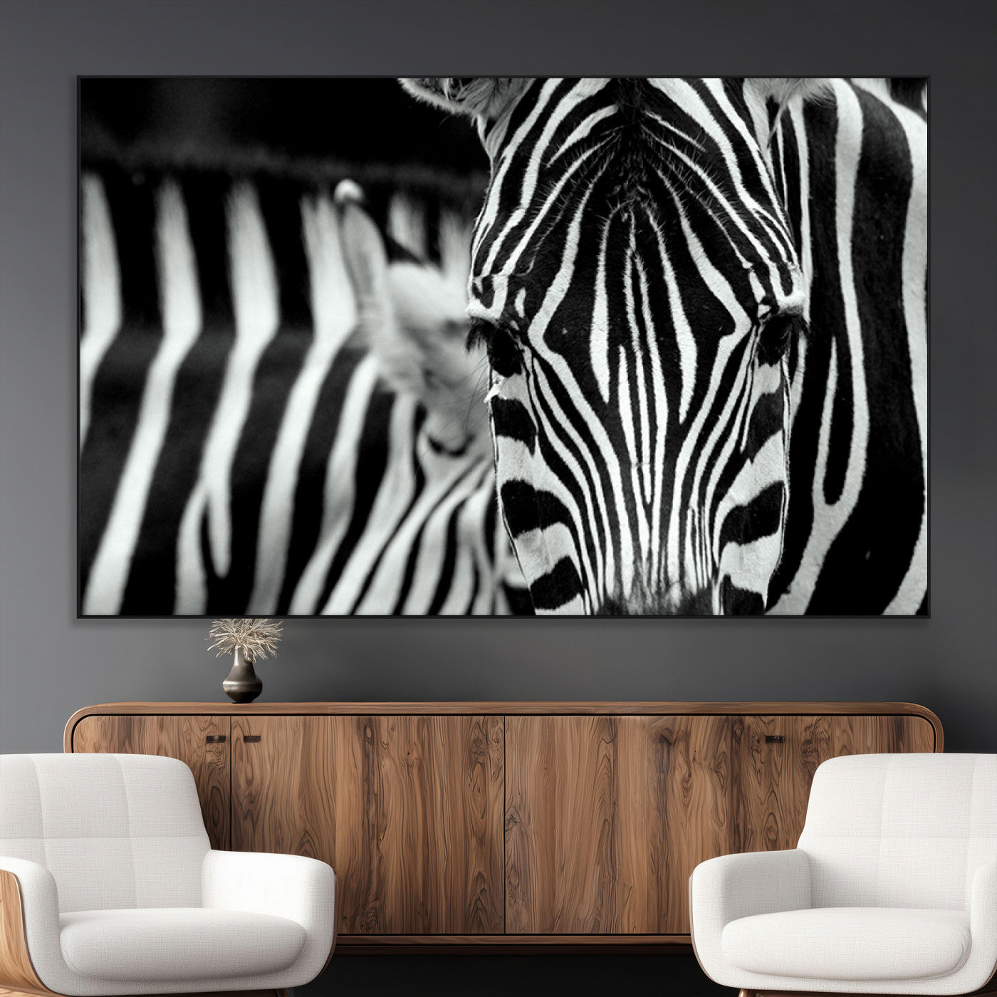 43631-MGV-CV-36X24-Zebra Wall Art – Black & White Safari Wildlife Canvas Print, Modern Animal Photography Decor for Living Room, Office, or Bedroom