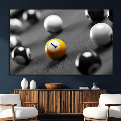 52108-SEG-FC-51X34_Oversize_Oversize-Precision Pool Table Wall Art – Close Up Yellow 1 Ball Canvas Print, Hand-Played Billiards Game Decor for Office, Game Room, or