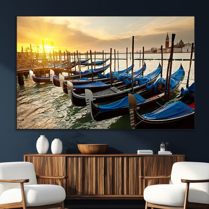 25872-SEG-FC-51X34_Oversize_Oversize-Venetian Gondola Dock Wall Art – Serene Sunset Canal Canvas Print, Tranquil Water Travel Decor for Office, Living Room, or Man