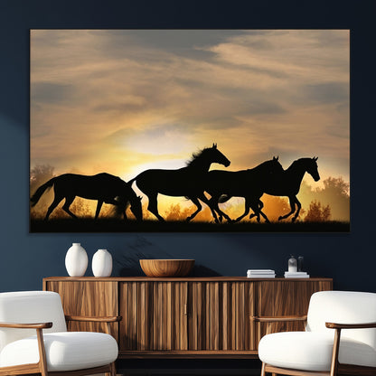 16620-SEG-FC-51X34_Oversize_Oversize-Sunset Stallions Wall Art – Silhouetted Horses Running Canvas Print, Nature’s Rhythm, Perfect for Living Room, Office, or Man Cave