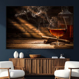 92305-SEG-FC-51X34_Oversize_Oversize-Whiskey & Cigar Wall Art – Moody Whiskey and Cigar Canvas Print, Sophisticated Bar or Home Lounge Decor for Office, Man Cave or