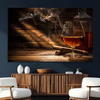 92305-SEG-FC-51X34_Oversize_Oversize-Whiskey & Cigar Wall Art – Moody Whiskey and Cigar Canvas Print, Sophisticated Bar or Home Lounge Decor for Office, Man Cave or