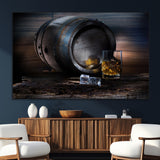 78049-SEG-FC-51X34_Oversize_Oversize-Whiskey Barrel Wall Art – Rustic Whiskey Barrel and Glass with Ice Canvas Print, Classic Bar or Lounge Decor for Home, Office, or
