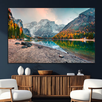 25982-SEG-FC-51X34_Oversize_Oversize-Autumn Mountain Lake Wall Art – Panoramic Fall Foliage and Snowy Peaks Canvas Print, Scenic Nature Decor for Living Room or Office