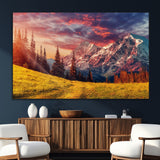 83947-SEG-FC-51X34_Oversize_Oversize-Sunset Mountain Landscape Wall Art – Panoramic Alpine Meadow and Snow Capped Peaks Canvas Print, Nature Scenic Decor for Home,