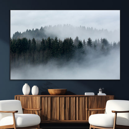 42596-MGV-CV-36X24-Misty Forest Wall Art – Atmospheric Pine Trees Canvas Print, Nature Landscape Decor for Living Room, Bedroom, Office, or Cabin