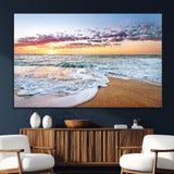 39560-SEG-FC-51X34_Oversize_Oversize-Sunrise Beach Wall Art – Vibrant Ocean Waves and Golden Sand Canvas Print, Seaside Coastal Decor for Living Room, Bedroom or