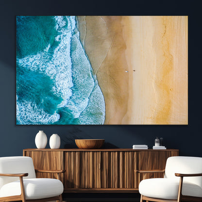 46640-SEG-FC-51X34_Oversize_Oversize-Aerial Beach Wall Art – Turquoise Waves and Golden Sand Canvas Print with Lone Surfer, Coastal Ocean Decor for Living Room,