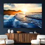 86173-SEG-FC-51X34_Oversize_Oversize-Golden Sunset Beach Wall Art – Reflective Ocean Canvas Print with Mountains and Waves, Coastal Nature Decor for Living Room,