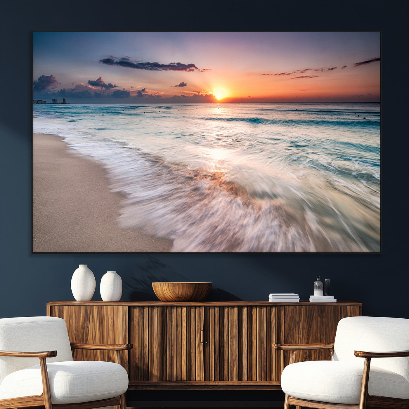 71849-SEG-FC-51X34_Oversize_Oversize-Sunrise Ocean Beach Wall Art – Serene Seascape Canvas Print with Gentle Waves, Coastal Nature Decor for Bedroom, Living Room or