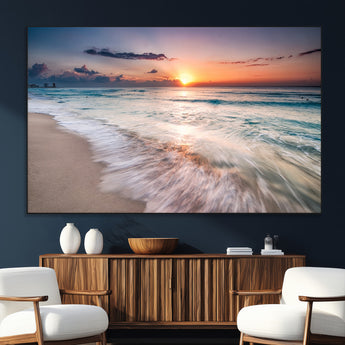 71849-SEG-FC-51X34_Oversize_Oversize-Sunrise Ocean Beach Wall Art – Serene Seascape Canvas Print with Gentle Waves, Coastal Nature Decor for Bedroom, Living Room or