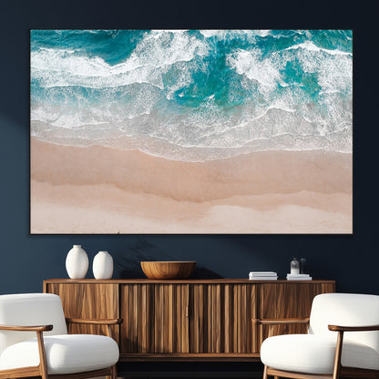 39236-MGV-CV-36X24-Ocean Beach Wall Art – Aerial View of Waves and Sand Canvas Print, Coastal Home Decor for Living Room, Bedroom, Office or Beach