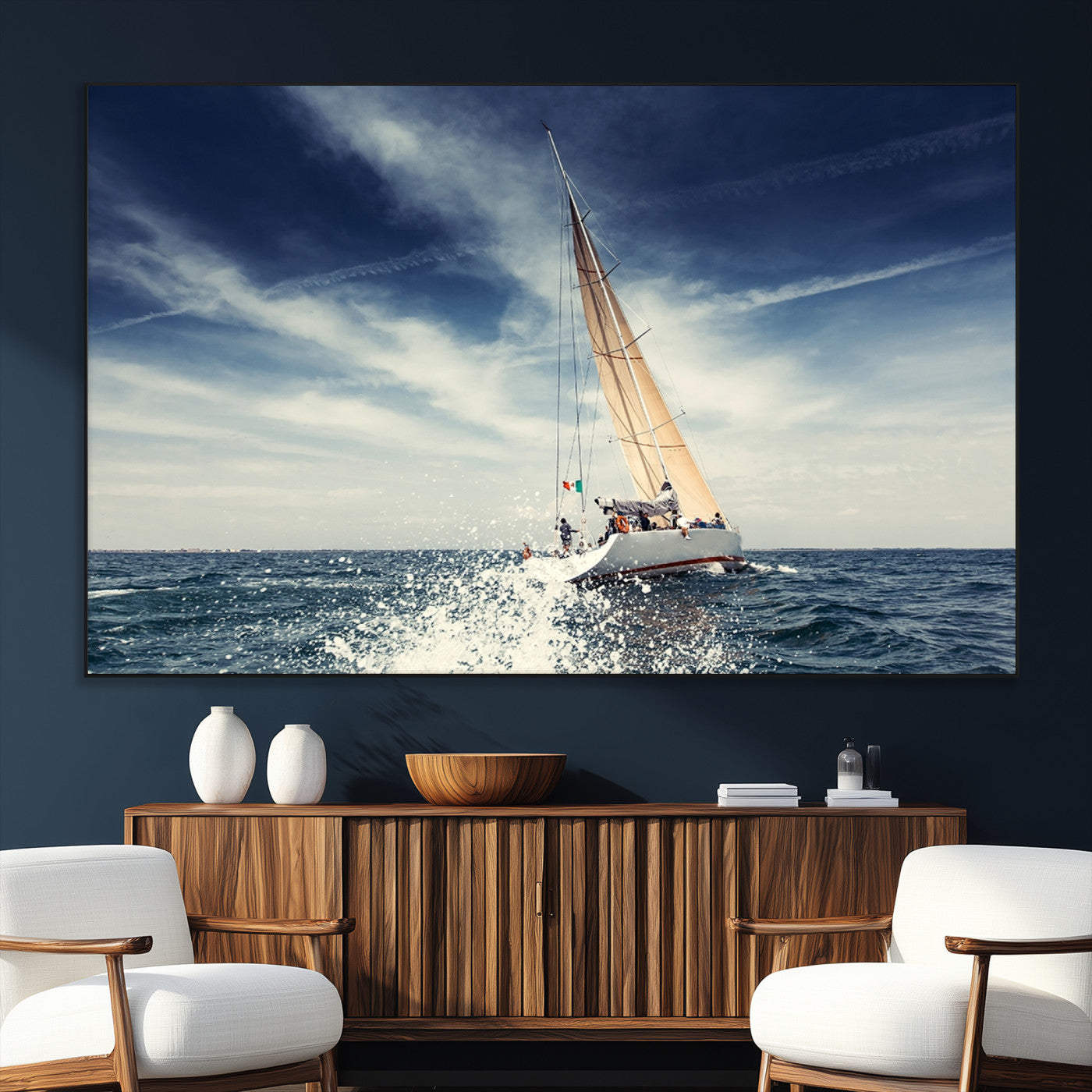 75430-SEG-FC-51X34_Oversize_Oversize-Sailing Boat Wall Art – Dynamic Ocean Yacht Canvas Print, Nautical Decor for Living Room, Office, Beach House or Cabin