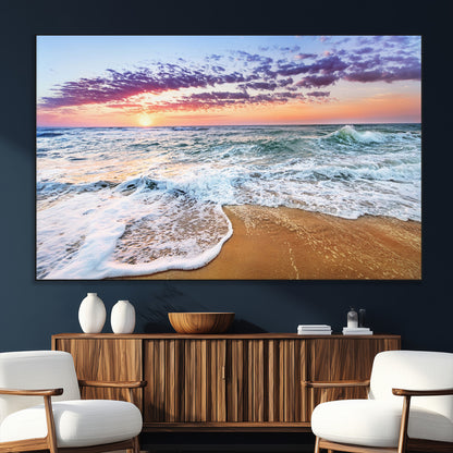 53006-SEG-FC-51X34_Oversize_Oversize-Ocean Beach Sunset Wall Art – Vibrant Seascape Canvas Print, Coastal Home Decor for Living Room, Bedroom, Office or Beach House