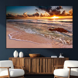 38302-SEG-FC-51X34_Oversize_Oversize-Sunset Beach Wall Art – Stunning Ocean Waves and Rock Canvas Print, Warm Coastal Decor for Living Room, Bedroom, Office or Beach