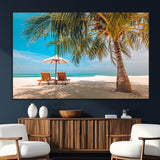 69754-SEG-FC-51X34_Oversize_Oversize-Tropical Beach Wall Art – Relaxing Palm Tree and Lounge Chairs Canvas Print, Serene Coastal Decor for Living Room, Bedroom, Office