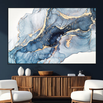 33782-SEG-FC-51X34_Oversize_Oversize-Abstract Marble Wall Art – Blue & Gold Fluid Painting Canvas Print, Modern Home Decor for Living Room, Bedroom or Office