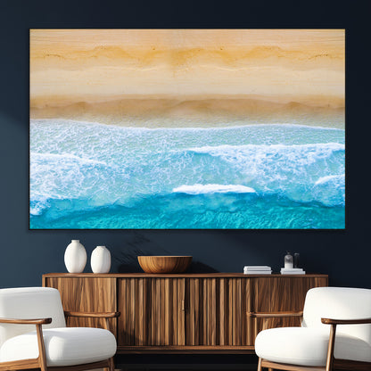 43046-SEG-FC-51X34_Oversize_Oversize-Aerial Beach Wall Art – Serene Ocean Waves & Sandy Shore Canvas Print, Coastal Home Decor for Living Room, Bedroom or Office