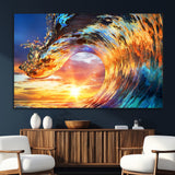 52890-SEG-FC-51X34_Oversize_Oversize-Surfing Wave Wall Art Canvas Print, Framed Sunset Ocean Art Picture Print, Ocean Wave Perfect Nautical Decor Artwork