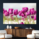 30632-SEG-FC-51X34_Oversize_Oversize-Purple Tulip Field Wall Art – Beautiful Spring Flowers Canvas Print with Soft Focus and Bright Sky, Ideal Floral Decor for Home or