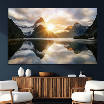 78842-SEG-FC-51X34_Oversize_Oversize-Sunrise Mountain Reflection Wall Art – Stunning Nature Landscape Canvas Print for Home, Office, Living Room or Relaxing Space