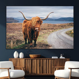 56121-SEG-FC-51X34_Oversize_Oversize-Rustic Highland Cow Wall Art – Panoramic Nature Canvas Print, Perfect Decor for Home, Office, Living Room or Man Cave