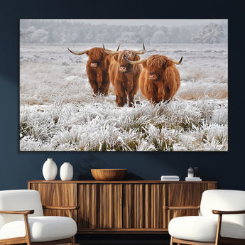 10396-SEG-FC-51X34_Oversize_Oversize-Highland Cattle Wall Art – Rustic Winter Landscape Canvas Print, Farmhouse Decor for Living Room, Office, Cabin or Country Home
