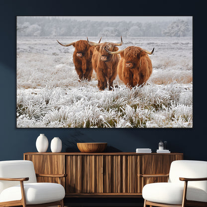 10396-SEG-FC-51X34_Oversize_Oversize-Highland Cattle Wall Art – Rustic Winter Landscape Canvas Print, Farmhouse Decor for Living Room, Office, Cabin or Country Home