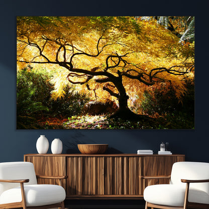 19067-MGV-CV-36X24-Golden Canopy Wall Art – Panoramic Autumn Tree Canvas Print, Warm Seasonal Decor for Living Room, Office or Garden Space