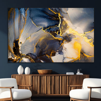 42100-SEG-FC-51X34_Oversize_Oversize-Golden Flow Abstract Wall Art – Panoramic Modern Blue and Gold Canvas Print, Contemporary Artistic Decor for Home, Office