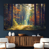 86249-SEG-FC-51X34_Oversize_Oversize-Sunlit Autumn Forest Path Wall Art – Peaceful Nature Scene with Fall Foliage, Calming Woods Decor for Home or Office