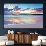 64882-SEG-FC-51X34_Oversize_Oversize-Tranquil Sunset Beach Wall Art – Panoramic Ocean Reflection Canvas Print, Calm Coastal Decor for Bedroom, Living Room or Office