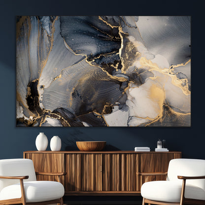 24068-SEG-FC-51X34_Oversize_Oversize-Luxury Abstract Wall Art – Gold & Gray Fluid Ink Painting Canvas, Modern Metallic Home Decor, Elegant Office or Living Room Accent