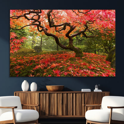 73343-SEG-FC-51X34_Oversize_Oversize-Autumn Maple Wall Art – Panoramic Vibrant Red Maple Tree Canvas Print, Seasonal Nature Decor for Office, Living Room or Garden