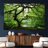 18094-SEG-FC-51X34_Oversize_Oversize-Emerald Canopy Wall Art – Panoramic Lush Green Tree Canvas Print, Serene Nature Decor for Office, Living Room or Meditation Space