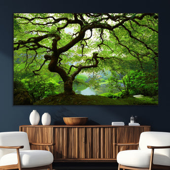 18094-SEG-FC-51X34_Oversize_Oversize-Emerald Canopy Wall Art – Panoramic Lush Green Tree Canvas Print, Serene Nature Decor for Office, Living Room or Meditation Space