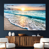 27815-MGV-CV-36X24-Ocean Sunrise Beach Wall Art – Serene Coastal Canvas Print with Waves and Golden Morning Light, Relaxing Seascape Decor for